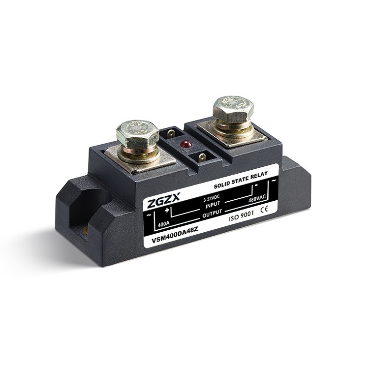 VSM Series 200A-400A AC SSR, DC control AC solid state relay, input 3-32VDC, input with LED indication, output current capacity 200A-400A, output voltage 24-480VAC